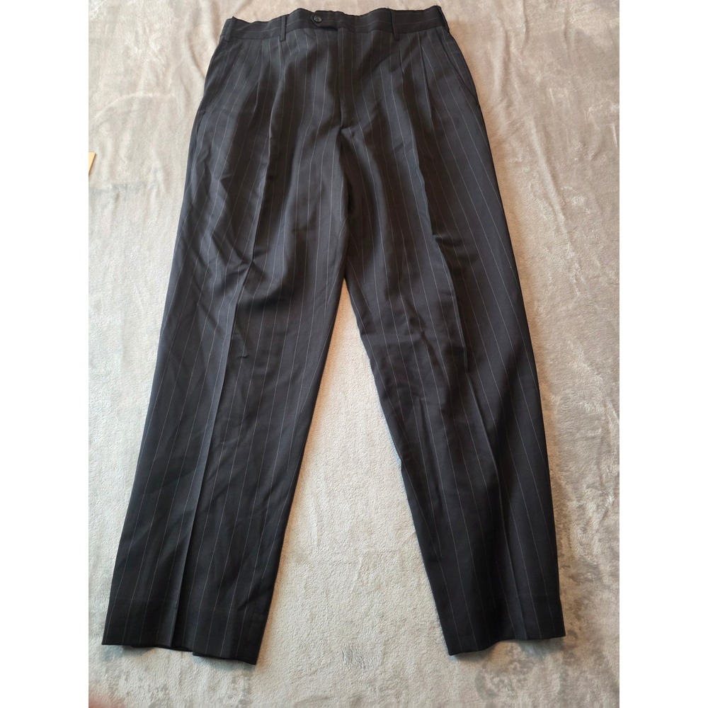 Yves Saint Laurent Dress Pants Mens 34x29 Black Pinstripe Pleated Wool Trousers